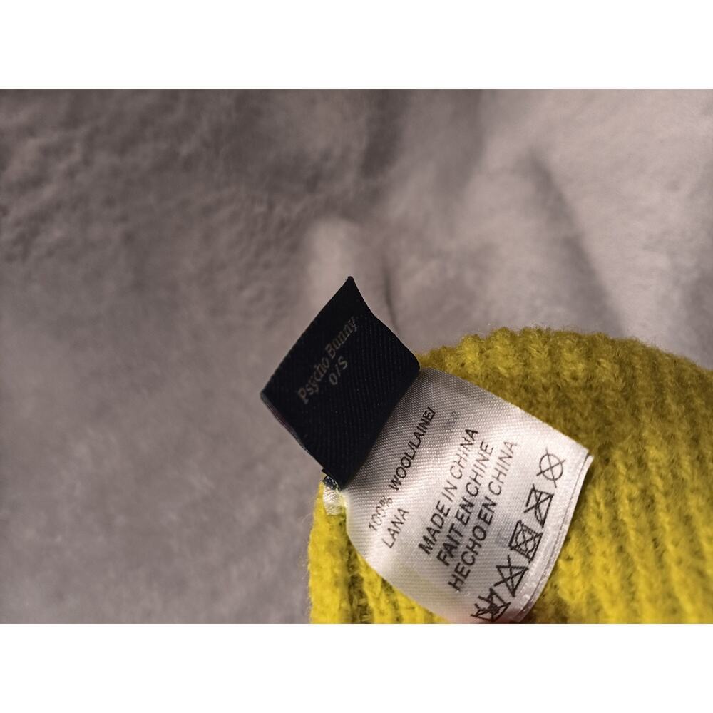 Psycho Bunny Wool Knit Beanie Lime Unisex One Size 100% Wool Logo Hat - Picture 5 of 6